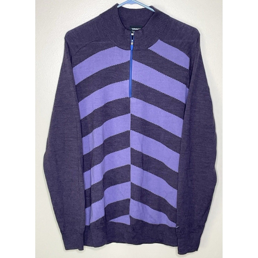 Nike Golf Tour Performance Merino Wool Blend Sweater Purple Stripe Size L V-Neck